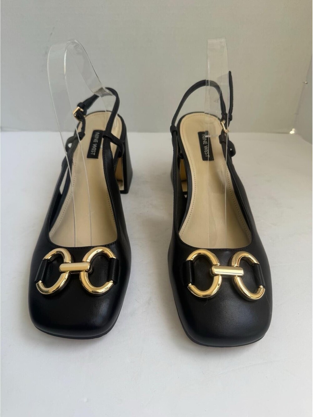 Nine West Cast Leather Block Heel Slingback Pump โ Black โ Square Toe Design